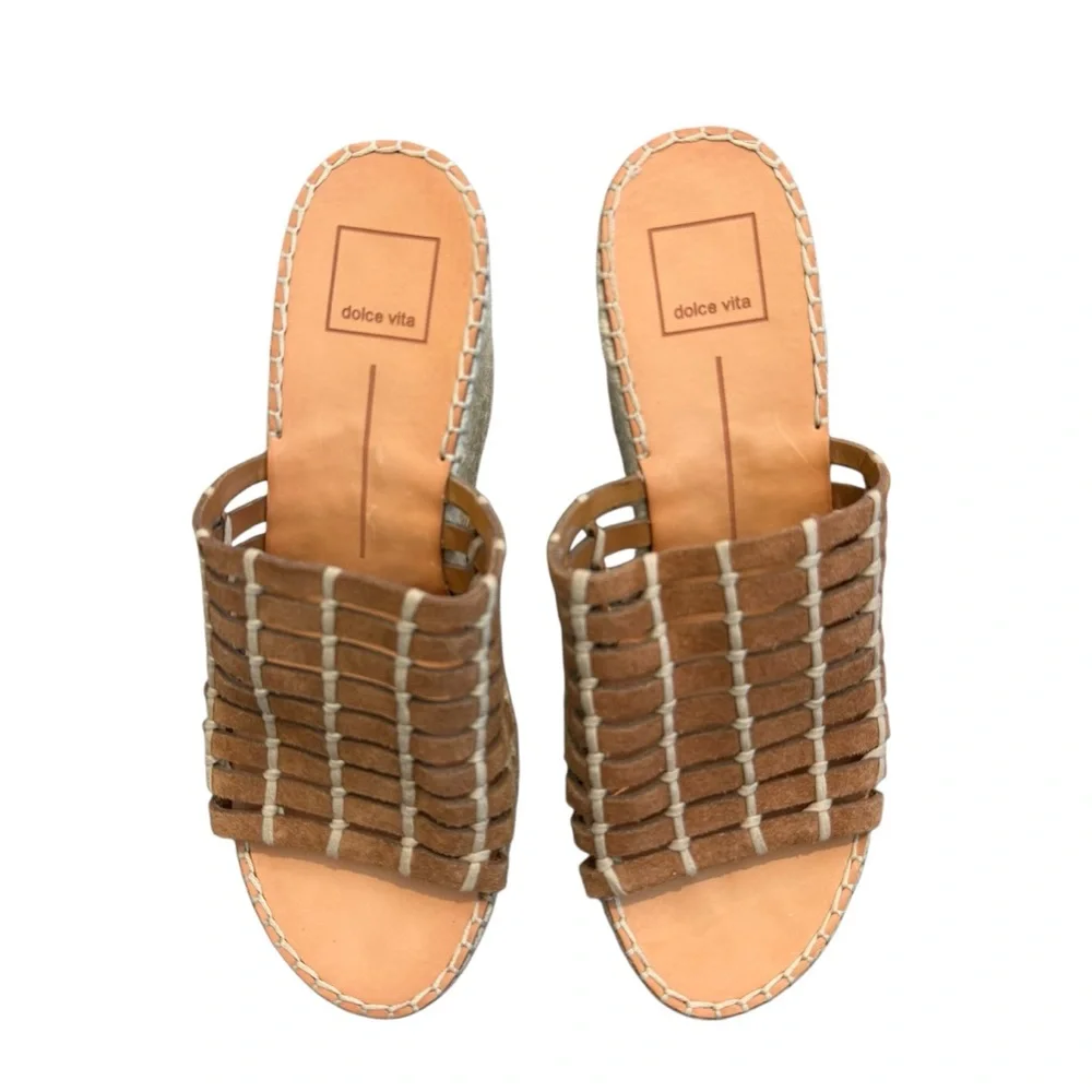 Dolce Vita Pru Mule Espadrille Brown Woven Suede Slip-On Wedges
